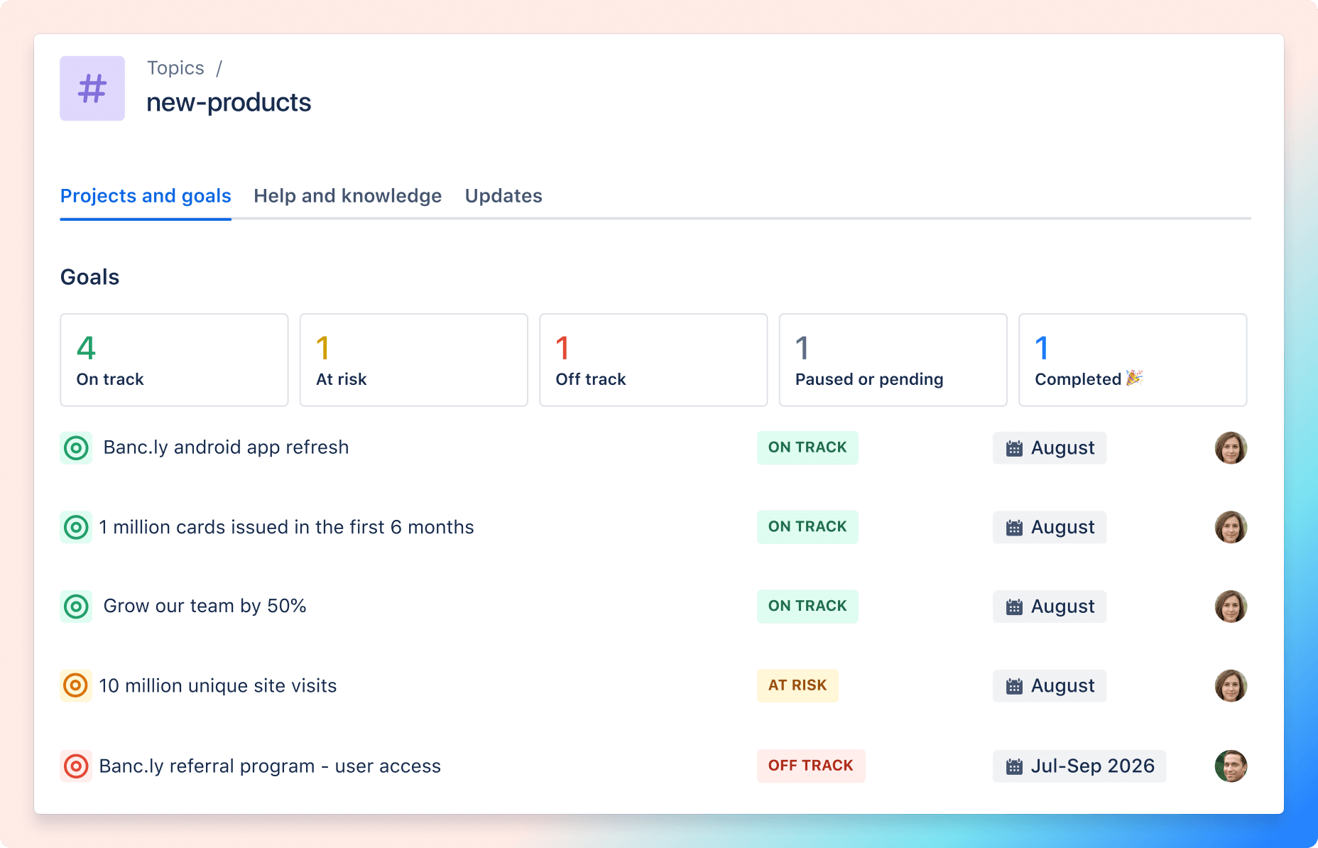 Organize metas com tópicos